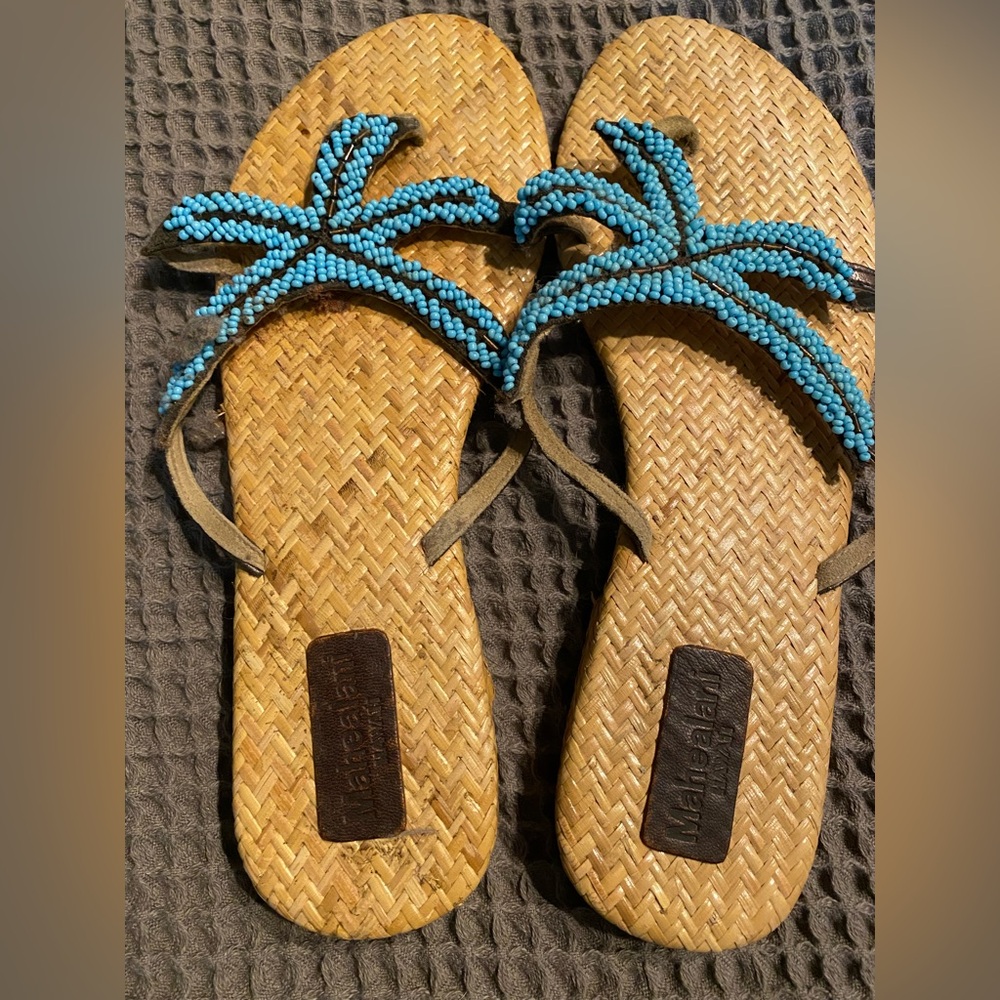 Women's Beaded Sandals in Blue by